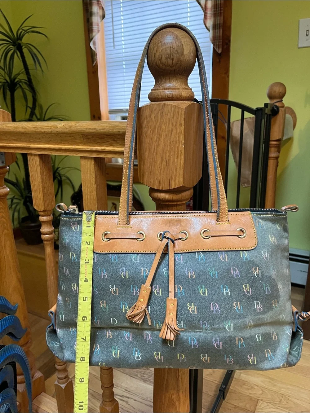 Dooney & Bourke y2k Multicolor Logo Canvas Satchel Bag with Brown Leather Trim